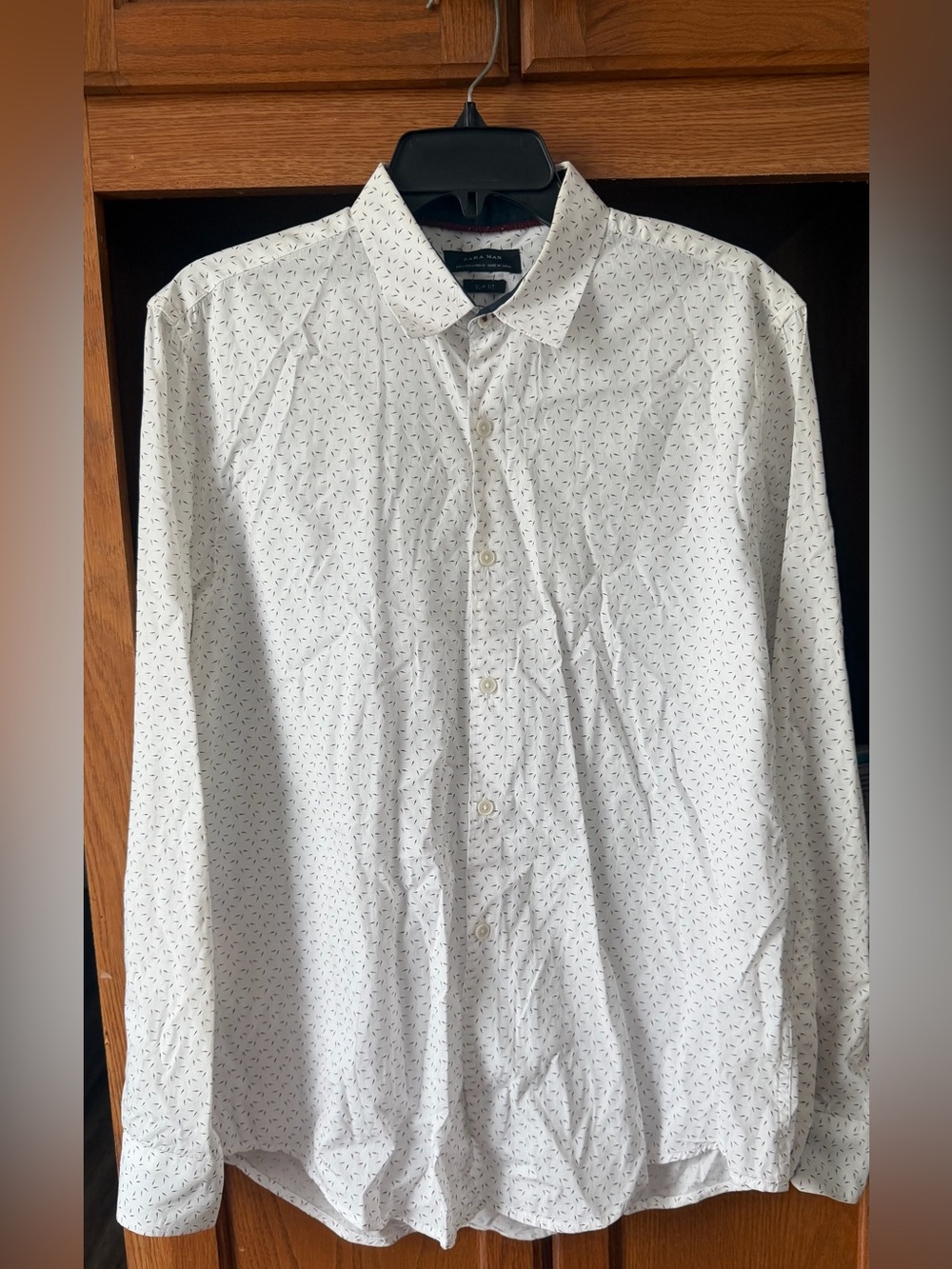 Zara Man Slim Fit Shirt - White with Burgundy & Gray Detail